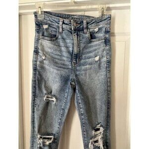 American Eagle Women's Distressed Light Wash Highest Rise Jegging - 4 Long